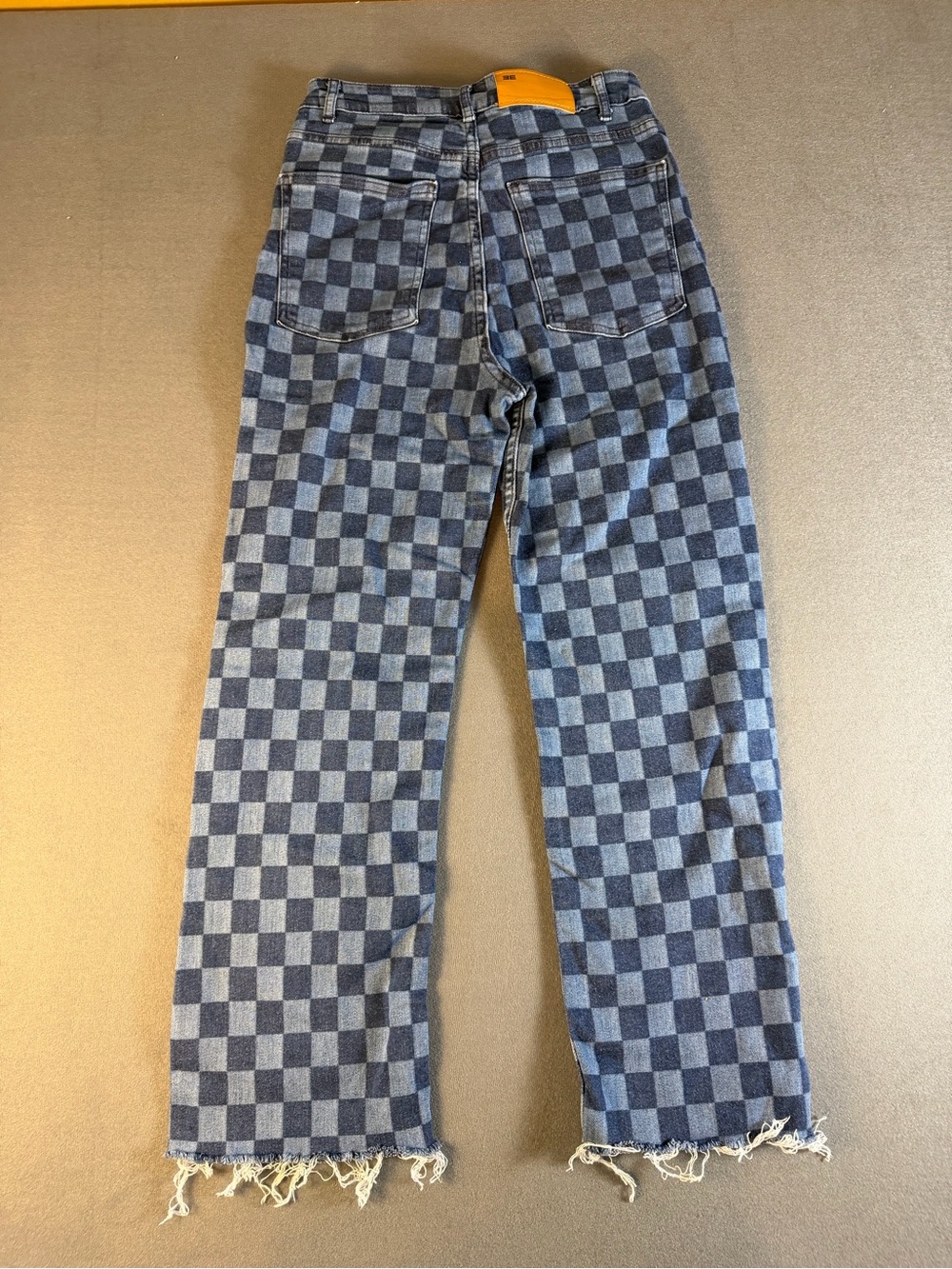 Women's Blue Checkerboard Straight-Leg Jeans